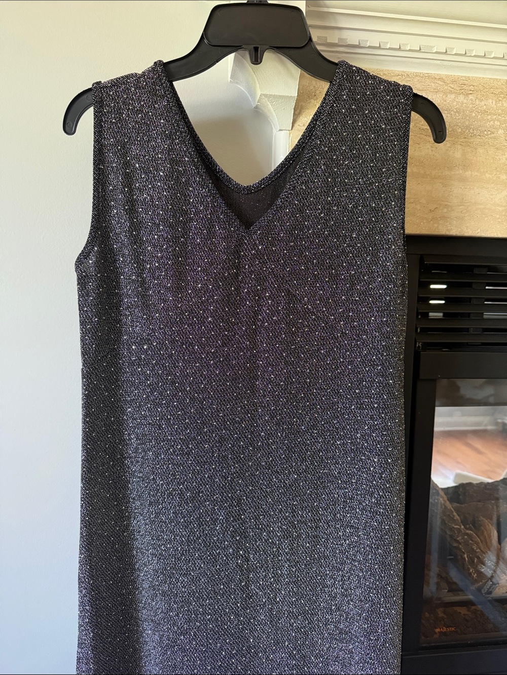 Sleeveless V-Neck Sparkle Dress in Charcoal